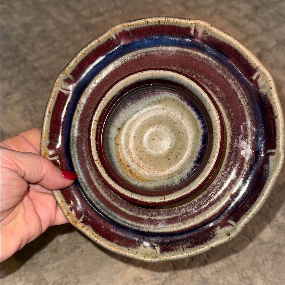Signed Blue Ridge Pottery Virginia 2000 Handcrafted Ceramic Dip Plate